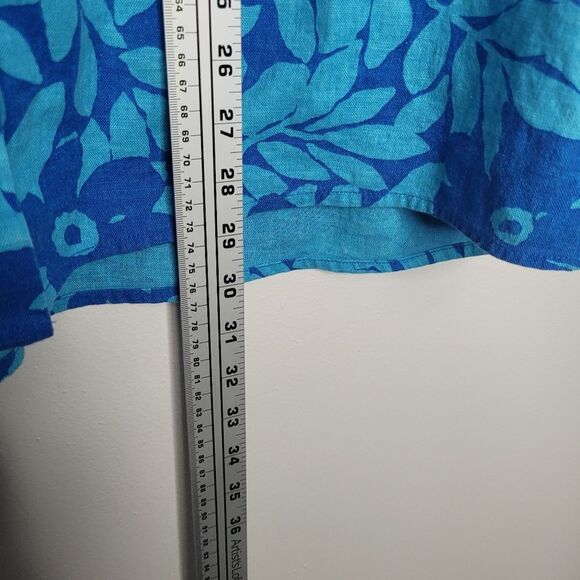 Jaclyn Smith Linen Blend Blue Floral Button Down Quirky Funky Coastal top 22 - Picture 5 of 5